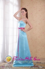 Simple Aqua Blue Empire Strapless Brush Train Satin Sash Bridesmaid Dress For 2013 Guayanilla Puerto Rico Spring Wholesale  Style BDHXQ018FOR