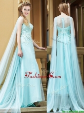Simple Bateau Applique Watteau Train Dama Dress in Light Blue BMT0173AFOR