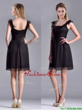 Simple Empire Square Chiffon Black Dama Dress with Cap Sleeves  THPD050FOR
