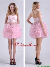 Sweet Ball Gown Ruched Baby Pink Short Dama Dress in Rolling Flowers THPD068FOR