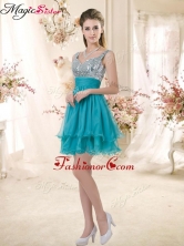Top Selling Straps Short Sequins Dama Dresses in Teal BMT072-1FOR