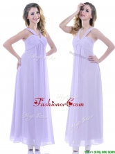 Wonderful Ruched Decorated Bust Ankle Length Dama Dress in Lavender THPD018FOR