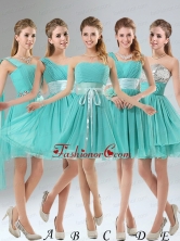2015 A Line Ruching Lace Up Dama Dress in Aqua Blue BMT002FOR