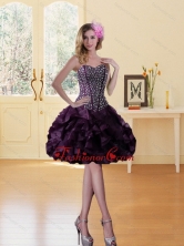 2015 Beaded Burgundy Sweetheart Dama Dress with Ruffled Layers  UNION19T06TZCFOR