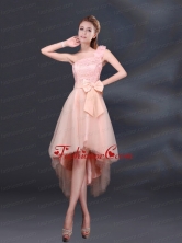 2015 Bowknot High Low Lace Up Dama Dress with One Shoulder BMT011EFOR 