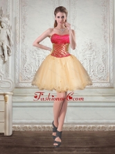 2015 Champagne Strapless Multi Color Short Dama Dresses with Beading and Embroidery QDZY429TZCFOR