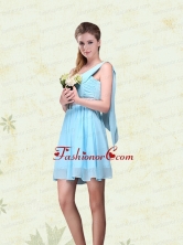 2015 Elegant Ruching One Shoulder Chiffon Dama Dresses BMT017FFOR 
