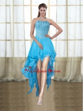 2015 Fashionable Sweetheart High Low Baby Blue Dama Dresses with Beading PDZY690TZBFOR