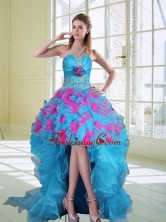 2015 High Low Strapless Ruffled Dama Dresses with Hand Made Flower QDZY464TZBFOR