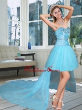 2015 High Low Sweetheart Beaded Dama Dress in Baby Blue QDZY735TZBFOR