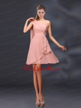 2015 One Shoulder Ruching Chiffon Dama Dresses in Peach BMT028DFOR