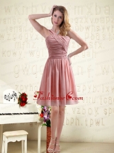2015 One Shoulder Ruching Empire Chiffon  Luxurious Dama Dresses BMT004BFOR