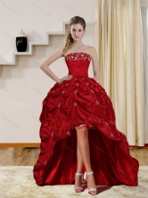 2015 Pretty Strapless Red Dama Dresses with Embroidery and Pick Ups QDZY230TZBFOR