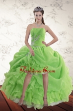 2015 Spring Green High Low Dama Dresses with Ruffles and Beading XFNAO5801TZBFOR