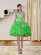 2015 Spring Green Strapless Dama Dresses with Beading and Ruffles QDZY257TZCFOR