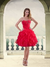 Ball Gown Strapless Red 2015 Dama Dresses with Ruffles and Beading QDZY034-2TZCFOR