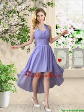 Beautiful Halter Top Ruched Dama Dresses with High Low BMT056EFOR