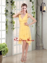 Charming V-neck Yellow Dama Dress Mini Length for Spring BMT007AFOR