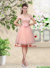 Discount Off the Shoulder Hand Made Flowers Dama Dresses in Baby Pink BMT042DFOR