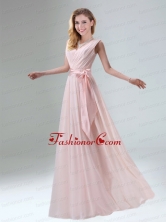 Fashionable Belt Ruching Chiffon Dama Dress with Bowknot BMT009AFOR
