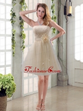 Handmade Flower Strapless Lace Dama Dress with Mini Length BMT003FFOR