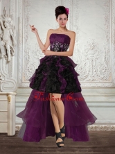 High Low Multi Color Strapless Dama Dresses with Ruffles and Embroidery QDZY027TZBFOR