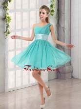 Natural One Shoulder A Line Ruching Lace Up Dama Dress BMT002BFOR