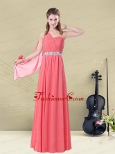 One Shoulder Beaded Long Dama Dress with Ruches BMT008AFOR