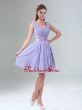 Perfect Straps Lavender Ruched Mini Length Dama Dress with Waistband BMT005DFOR