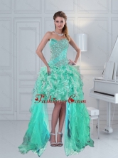 Pretty High Low Sweetheart Ruffled Beaded Dama Dress in Apple Green ZY791TZBFOR