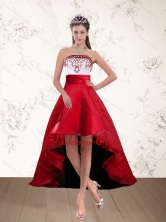 Pretty White And Wine Red High Low Strapless Dama Dresses with Embroidery PDZY535TZBFOR