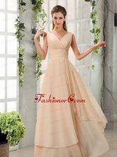 Ruching V Neck Chiffon Dama Dresses in Champagne BMT024EFOR