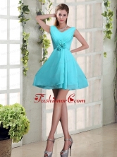 Ruching and Hand Made Flowers V Neck A Line Dama Dress BMT020CFOR 