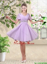 Simple A Line V Neck Beaded Dama Dresses in Lavender  BMT048AFOR