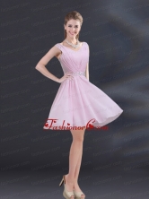 V Neck Beading 2015 Dama Dress with Ruching BMT027EFOR 