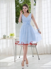 V Neck Chiffon Dama Dress with Ruching and Hand Made Flowers BMT012EFOR