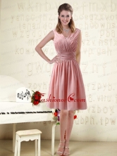 V Neck Empire Chiffon Ruching Dama Dresses for 2015 BMT004EFOR