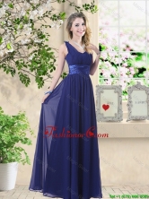 Wonderful Ruched Navy Blue Dama Dresses with V Neck BMT059DFOR