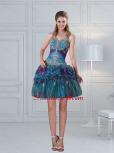 2015 Ball Gown Straps Multi Color Embroidery Prom Dresses with Hand Made Flower  QDZY321TZCFOR