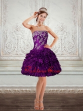 2015 Beautiful Purple Strapless Prom Dresses with Embroidery and Ruffles QDZY244TZCFOR
