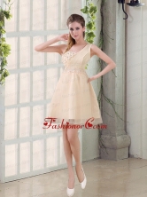 2015 Champagne One Shoulder A Line Appliques Prom Dress BMT023CFOR 