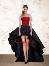2015 Cheap High Low Strapless Beaded Prom Dresses in Red and Black QDZY597TZBFOR