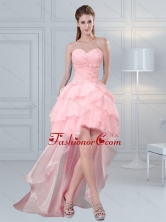 2015 Cute Baby Pink Sweetheart Beaded Prom Dresses with Ruffled Layers MLXN911415TZBFOR