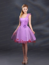 2015 Lilac Hand Made Flowers A Line One Shoulder Prom Dresses BMT015DFOR 