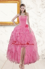 2015 Rose Pink Sweetheart Prom Dresses with Beading and Ruffles XFNAO142TZBFOR