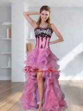 2015 Zebra Printed Strapless High Low Rose Pink Prom Dresses with Embroidery  QDZY028TZBFOR