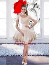 Affordable Halter Top Champagne Prom Dresses with Beading and Appliques SJQDDT45003FOR