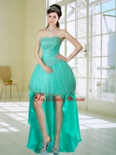 Apple Green Strapess High Low Prom Dresses with Embroidery and Beading QDZY218TZBFOR