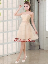 Champagne A Line Strapless Appliques Prom Dress BMT023BFOR 