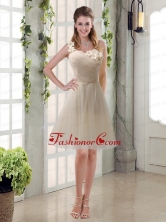 Champagne Ruched Handmade Flowers One Shoulder 2015 Prom Dresses BMT003DFOR